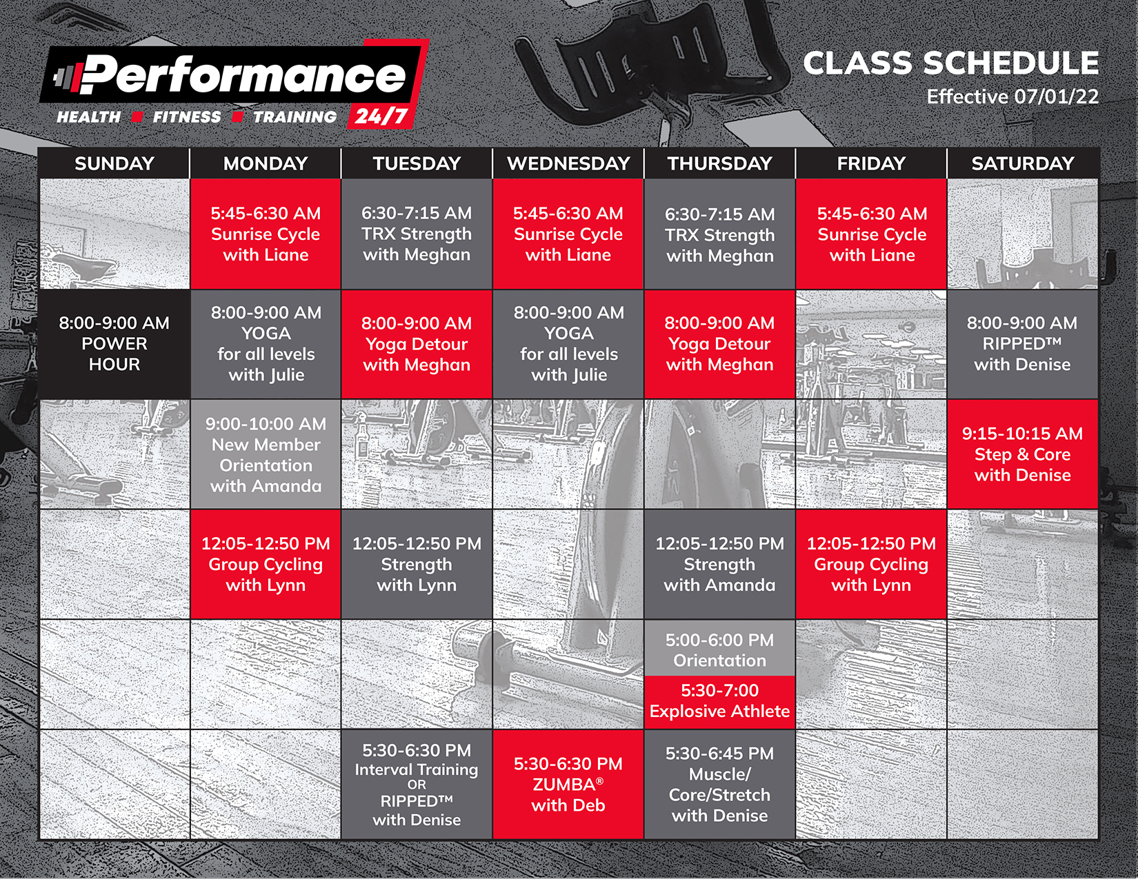 Class Schedule July